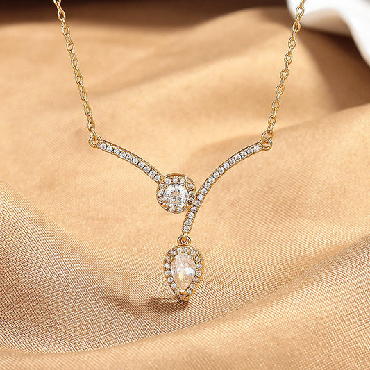 Micro Inlaid Zircon Water Drop V-shaped Necklace