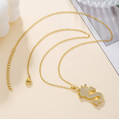 Gold Crown A-Z Pendant Necklace