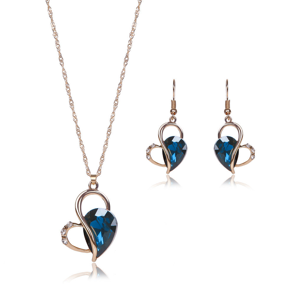 Elegant Heart Jewellery Necklace & Earrings, 2pc Set