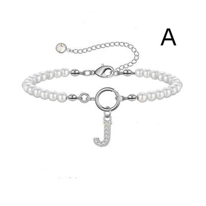 A-Z Letter Pendant Pearl Bracelet