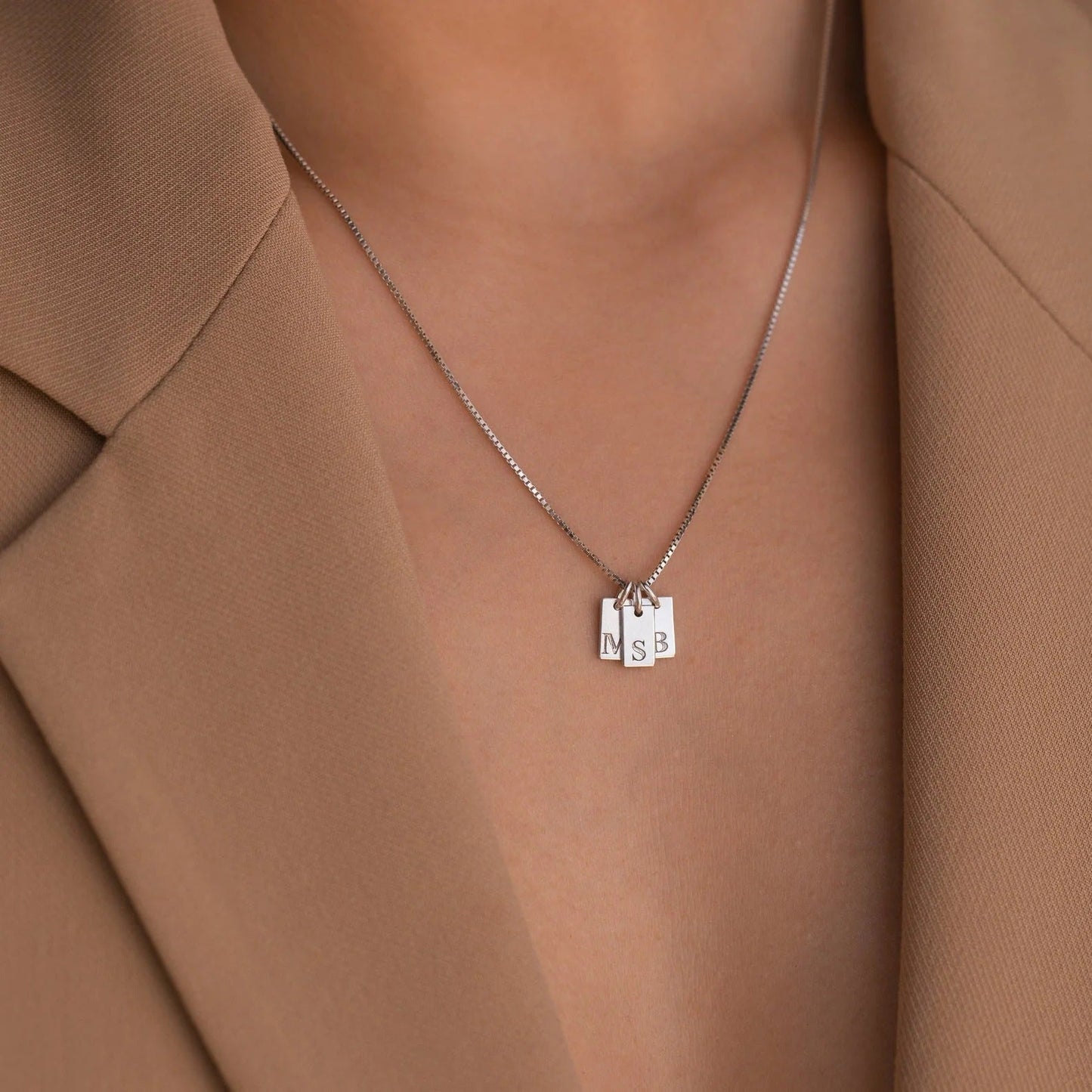 Gold Brick Pendant 26 Letter Hanging Tag Necklace