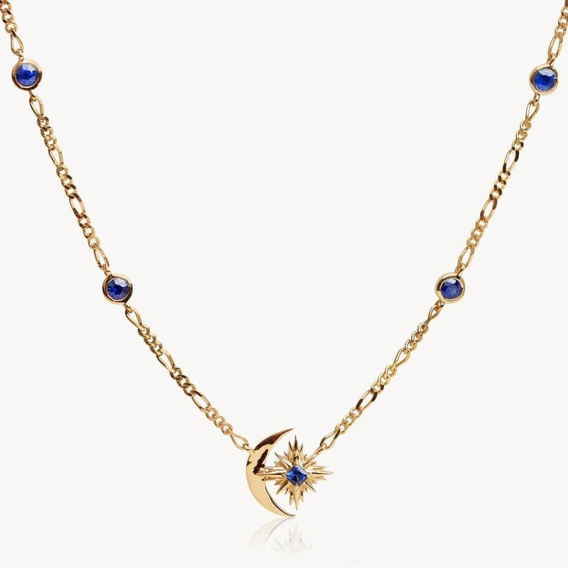 Retro Style Star Moon Blue Treasure Necklace