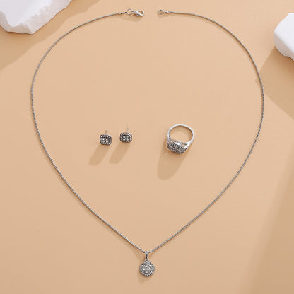 Ring, Stud Earrings, Necklace, 3Pc Set
