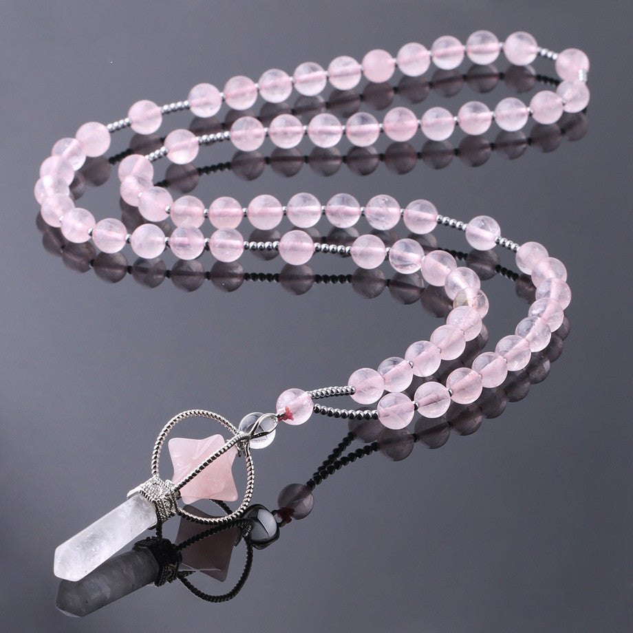 Natural Stone Crystal Column Pendant Necklace