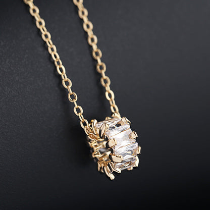 Cylinder Zircon Necklace with Rhinestones