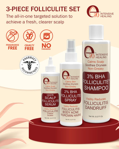 e70 Folliculitis 3-Piece Set: Shampoo, Serum & Body Spray with Salicylic Acid