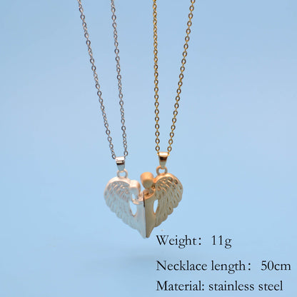 Couple Magnet Angel Hug Necklace Set