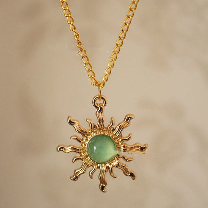 Gold and Light Green Sun Necklace