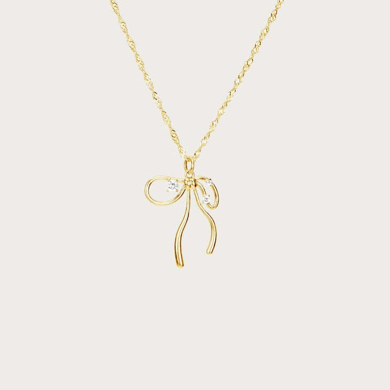 Bone Chain Bow Zircon Necklace & Earrings Set