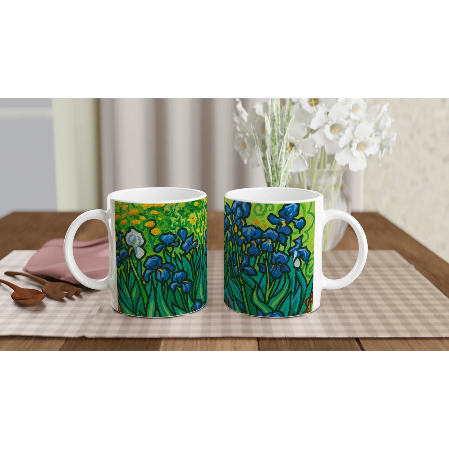 🌻 Van Gogh Inspired Ceramic Mug – Artistic Coffee Cup with Coloured Rim & Handle (11oz)