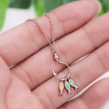 Three Fish Opal Pendant Necklace