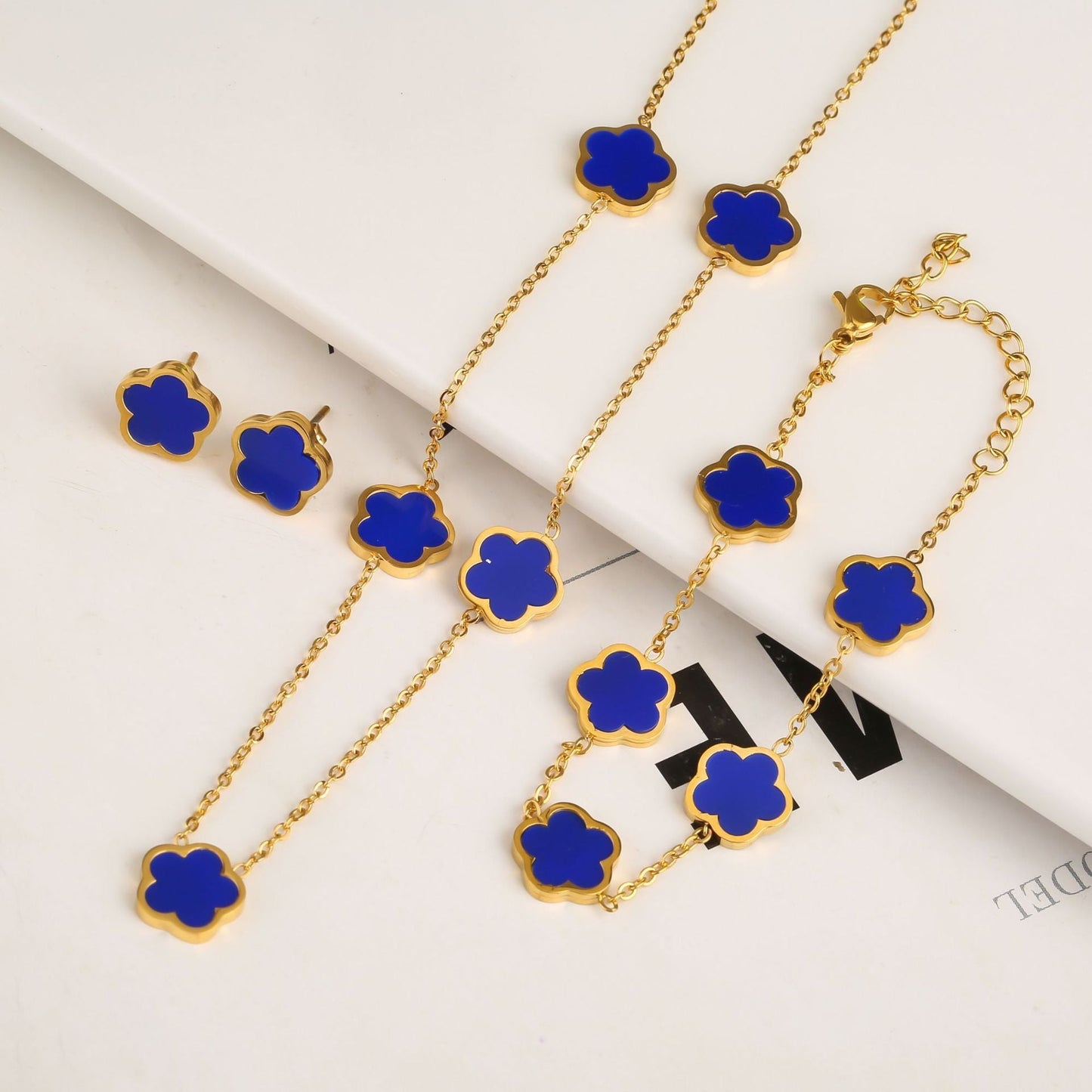Clover Five Leaf Petals Earring & Necklace Jewellery Sets