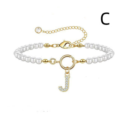 A-Z Letter Pendant Pearl Bracelet