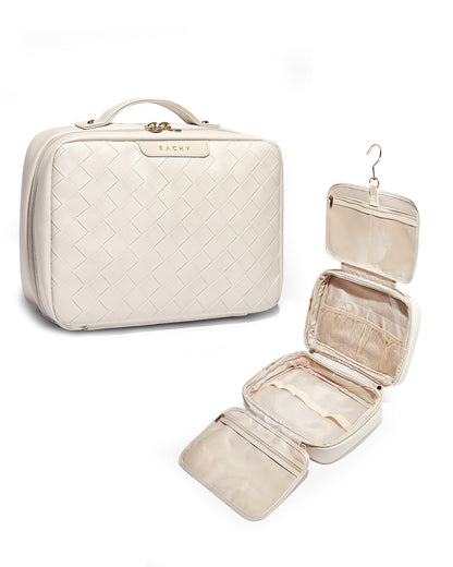 EACHY Travel Toiletry Bag with Hanging Hook – Waterproof, Full-Size Organizer (Plait White)
