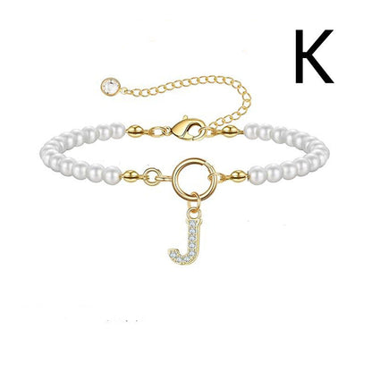 A-Z Letter Pendant Pearl Bracelet