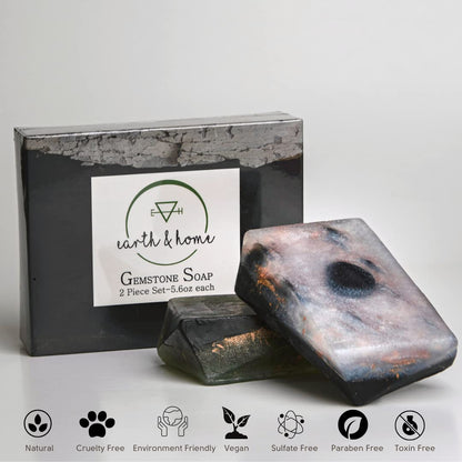 Earth & Home Rock Soap Gift Set – Jade & Black Obsidian Gemstone Soaps (2) with Natural Ingredients