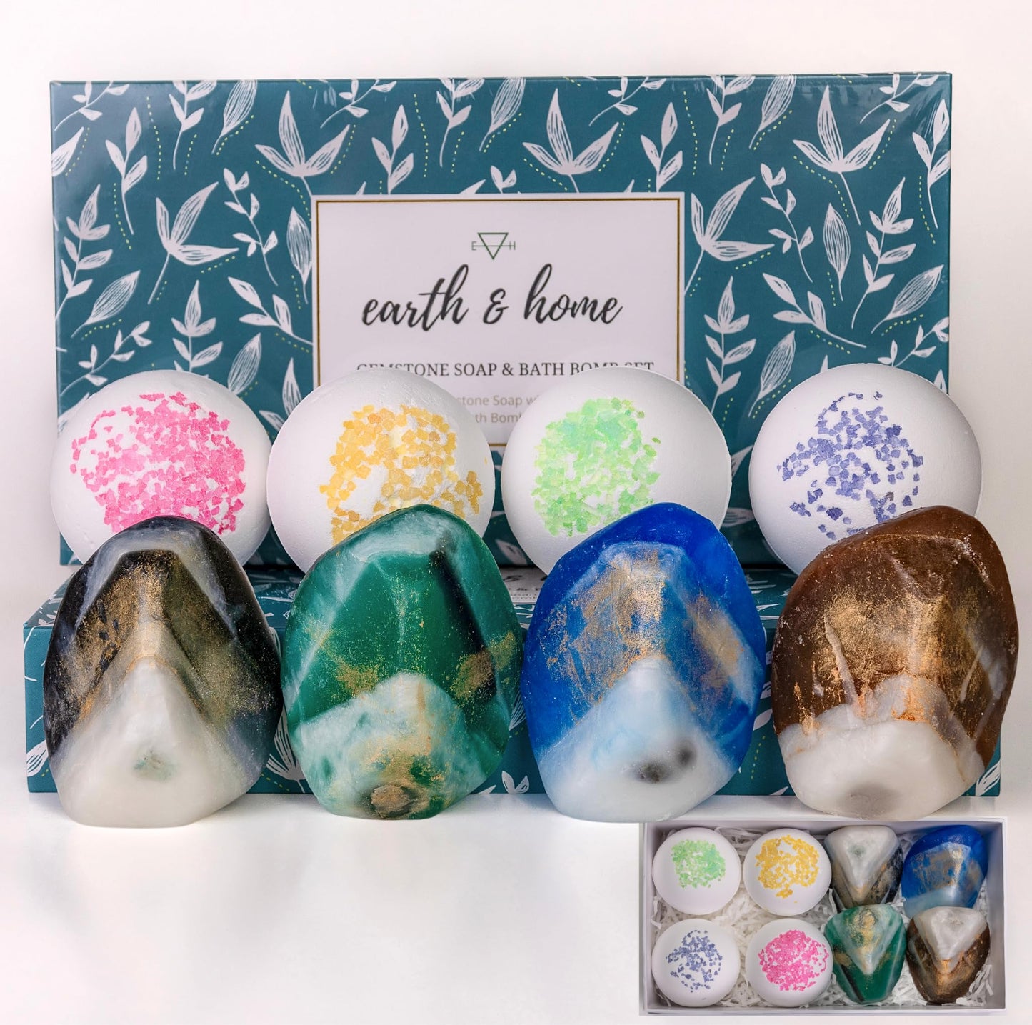Earth & Home Gemstone Soap & Bath Bomb Set – Relaxing Spa Gift with Crystals