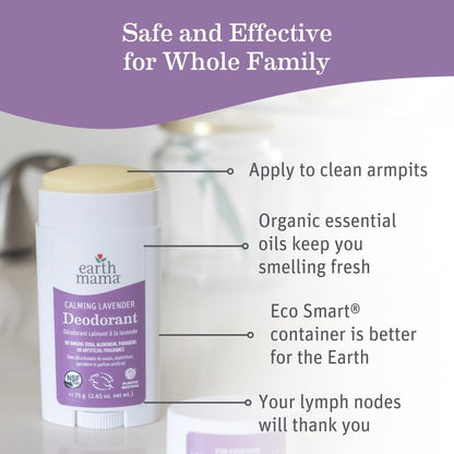 Earth Mama Calming Lavender Deodorant – Aluminum-Free, Safe for Sensitive Skin, Pregnancy & Nursing