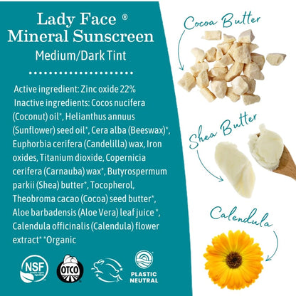 Earth Mama Lady Face SPF 40 Mineral Sunscreen Stick – Medium/Dark Tint (Foundation + Concealer)