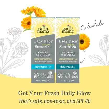 Earth Mama Lady Face SPF 40 Mineral Sunscreen Stick – Medium/Dark Tint (Foundation + Concealer)