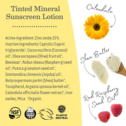 Earth Mama Tinted Mineral Sunscreen Lotion SPF 40 — 3 oz with Organic Argan & Red Raspberry Seed Oil