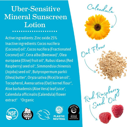 Earth Mama Uber-Sensitive Mineral Sunscreen Lotion SPF 40 - Non-Nano Zinc, Organic Colloidal Oatmeal, 3-Ounce