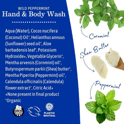 Earth Mama Wild Peppermint Hand & Body Wash | Foaming Castile Soap with Organic Mint, 5.3 oz