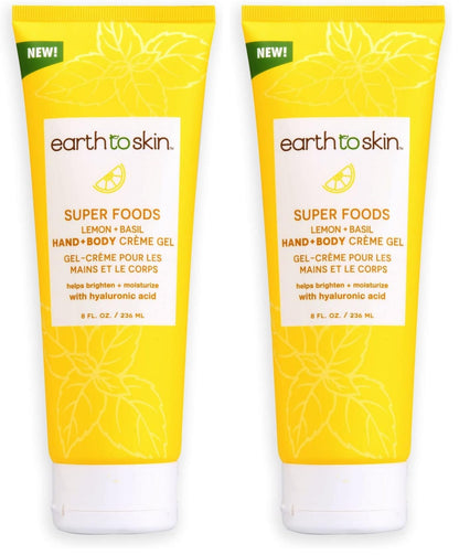 Earth To Skin Super Foods Lemon + Basil Hand & Body Creme Gel (8 oz) – Pack of 2
