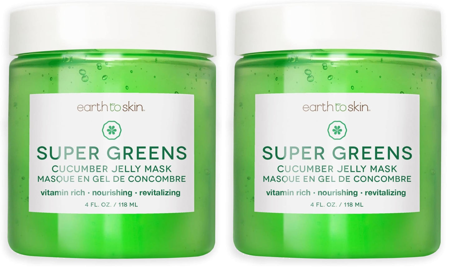 Earth To Skin Super Greens Cucumber Jelly Mask (4.0 Fl Oz) – Pack of 2 | Hydrating Facial Gel