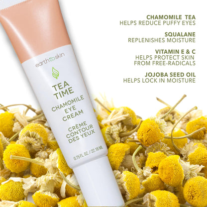 Earth To Skin Tea Time Chamomile Eye Cream – Hydrating & Soothing Eye Treatment with Vitamin E, Vitamin C & Jojoba Oil