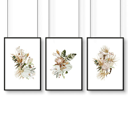 Framed print for bathroom | set of 3 Earth toned Botanical wall prints
