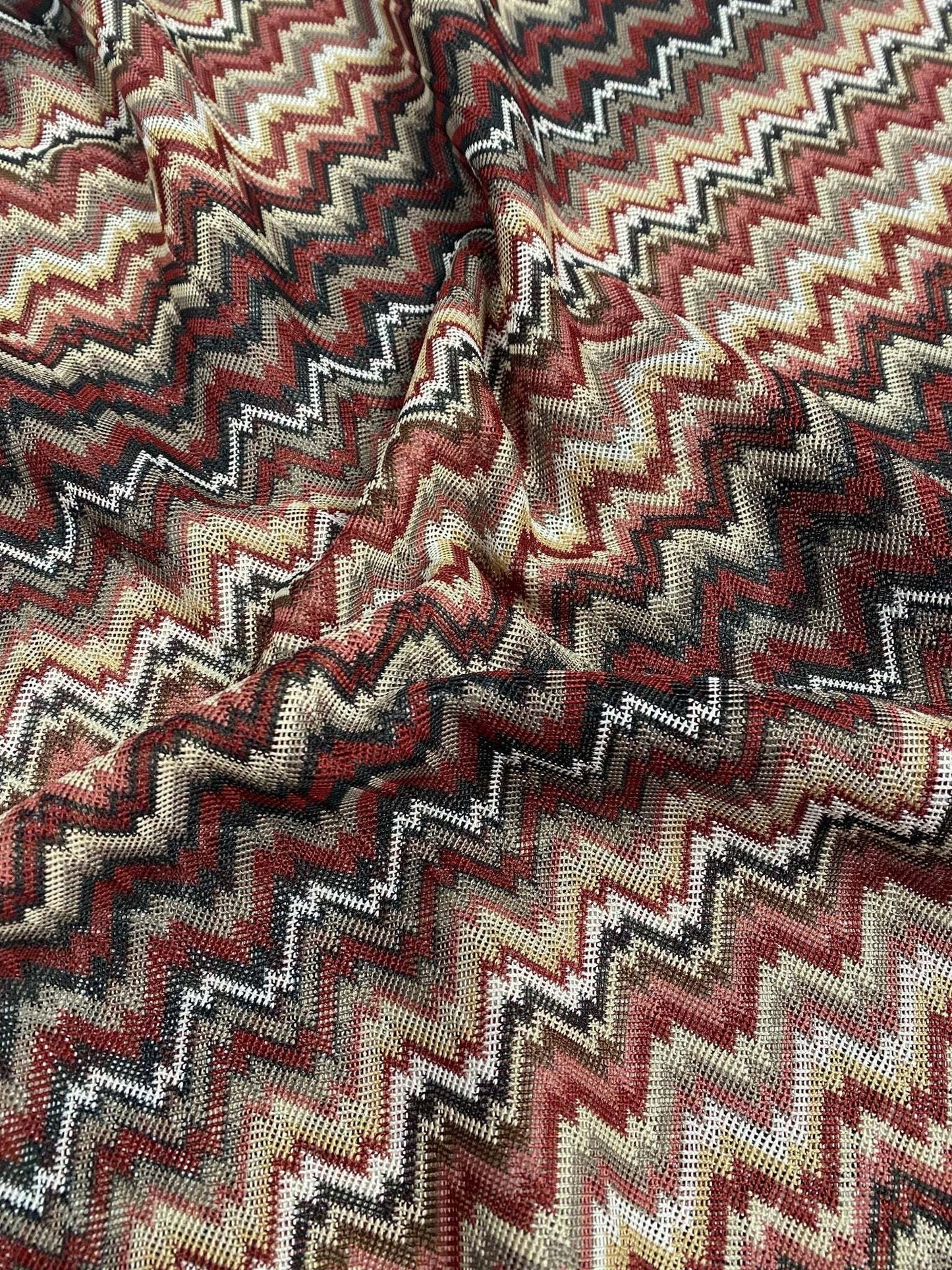 Earth Tone Chevron Mesh Knit Fabric by the Metre