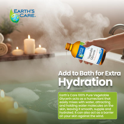 Earth's Care Vegetable Glycerin — 100% Pure Liquid Glycerine for Hair, Skin & DIY | 8 oz Glass Bottle