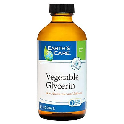 Earth's Care Vegetable Glycerin — 100% Pure Liquid Glycerine for Hair, Skin & DIY | 8 oz Glass Bottle