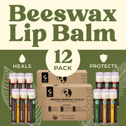 Earth's Daughter USDA Organic Lip Balm 12-Pack (2x6) – Fruit Flavors, Beeswax & Coconut Oil