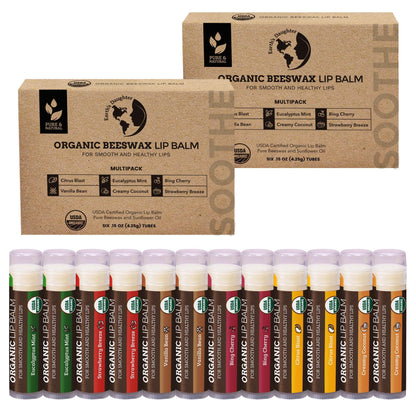 Earth's Daughter USDA Organic Lip Balm 12-Pack (2x6) – Fruit Flavors, Beeswax & Coconut Oil