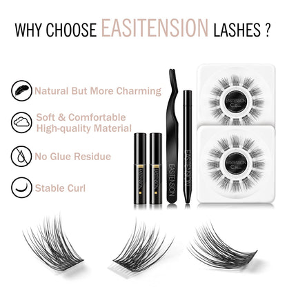 EASITENSION DIY Eyelash Extension Kit – 3D Cluster Lashes, 12mm & 14mm, Glue, Tweezers