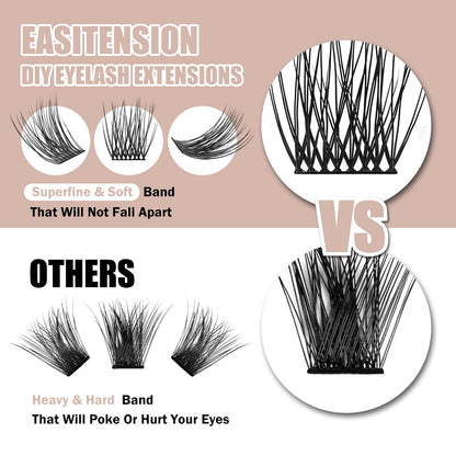 EASITENSION DIY Eyelash Extension Kit – 3D Cluster Lashes, 12mm & 14mm, Glue, Tweezers
