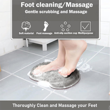 Easkite Shower Foot & Back Scrubber Mat — Wall Mounted Silicone Foot Cleaner with Suction Cups (Grey & Blue)