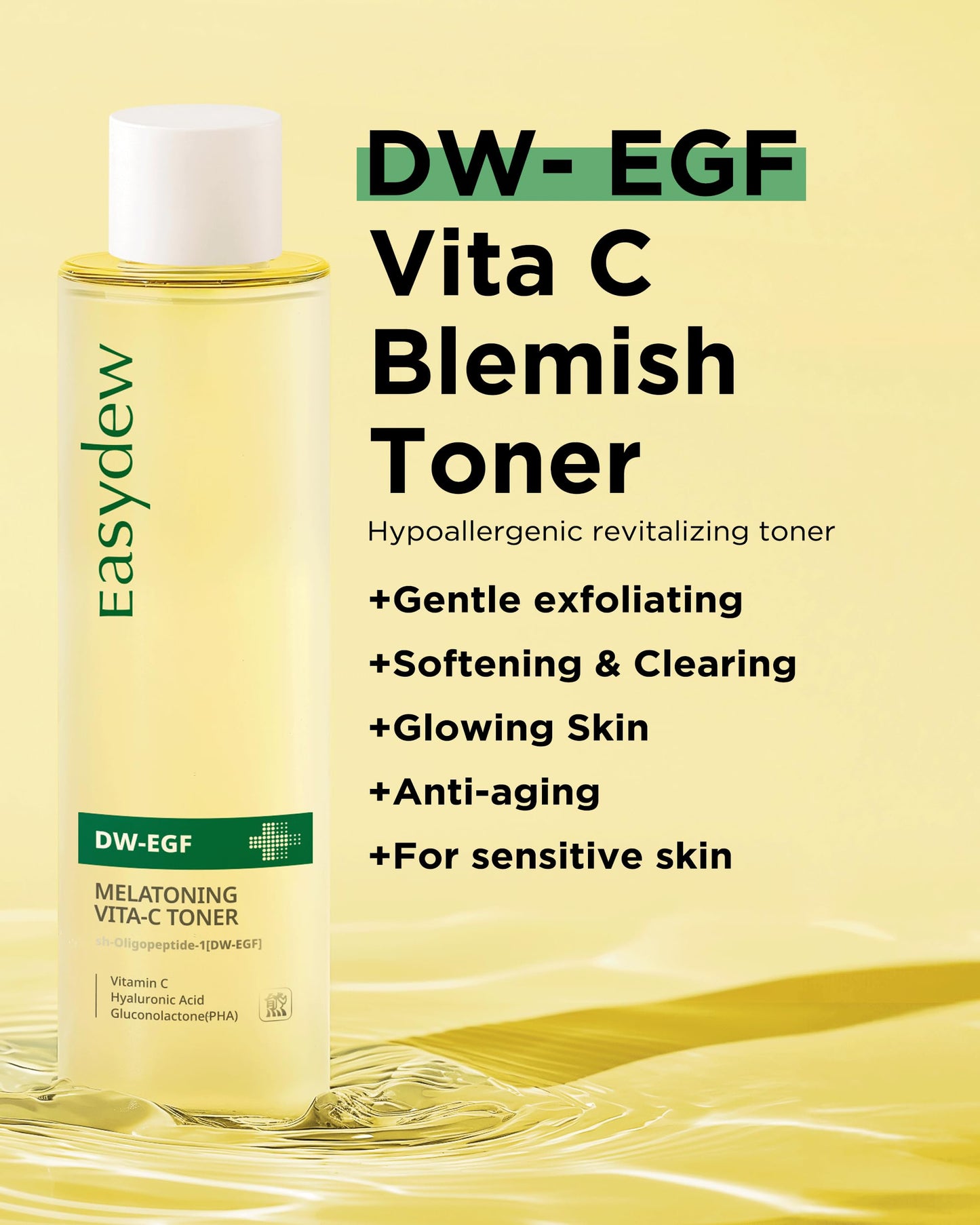 EASYDEW DW-EGF Peptide M Toner – Hypoallergenic Hydrating Exfoliating Toner with Glutathione, Vitamin C & PHA