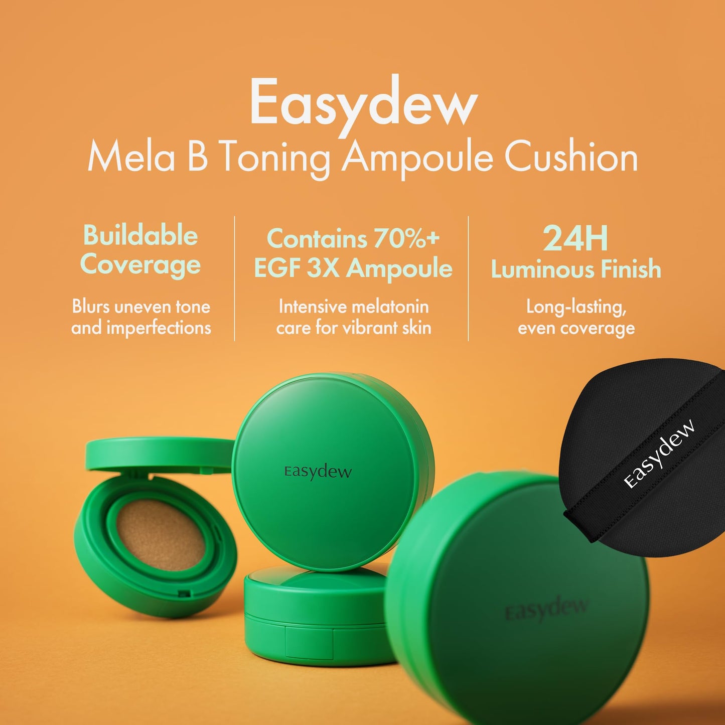 EASYDEW Mela B Toning Ampoule Cushion – 2-in-1 Skincare + Makeup with Niacinamide & Hyaluron-Vital C (0.45 oz) #17 Ivory
