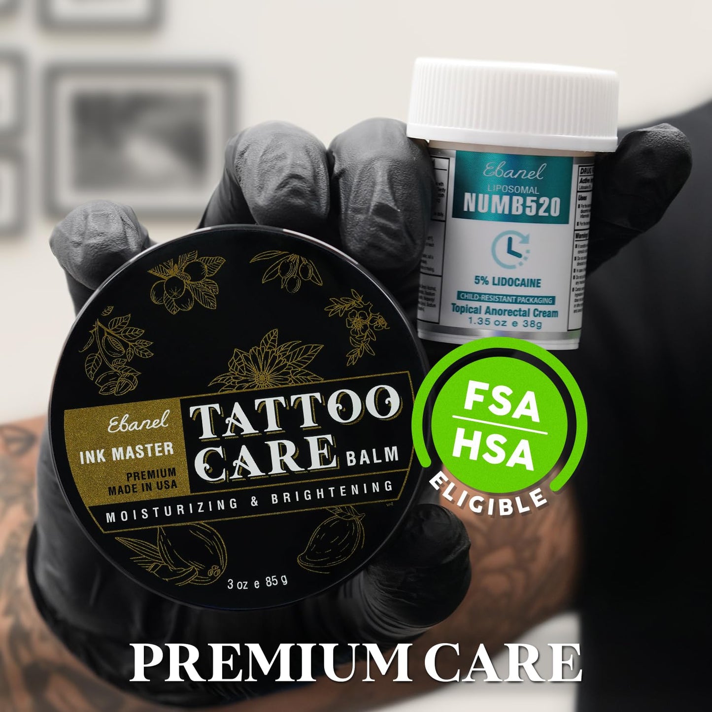 Ebanel 5% Lidocaine Numbing Cream & Tattoo Balm Set – Numb520 Topical Anesthetic Pain Relief and Premium Tattoo Aftercare Butter (3 Oz)