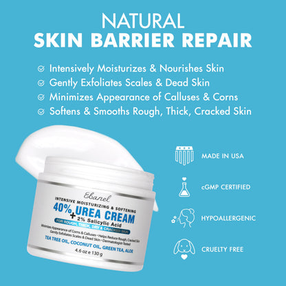 Ebanel Urea Cream 40% + 2% Salicylic Acid – Foot & Skin Keratolytic Care (2-Pack)