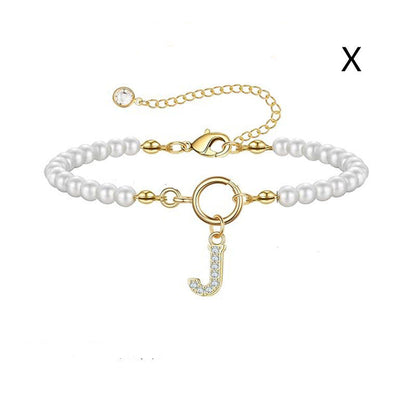 A-Z Letter Pendant Pearl Bracelet