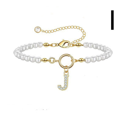 A-Z Letter Pendant Pearl Bracelet