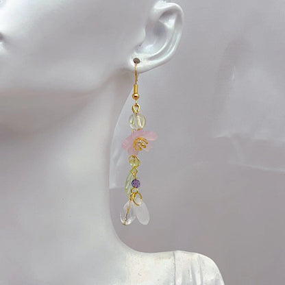 Long Cherry Blossom Leaves Resin Flowers Earrings