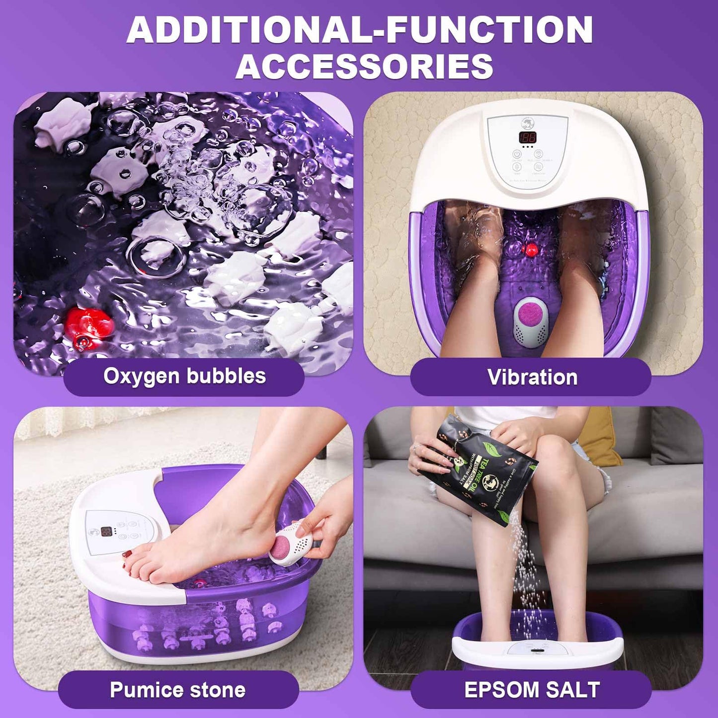 ECARBME Foot Spa Bath Massager with Heat - 2025 Upgraded, 22 Rollers, Jets & Epsom Salt