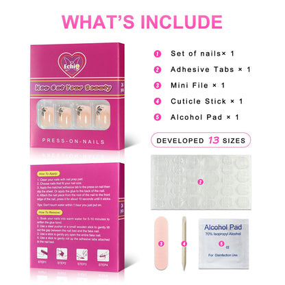 EchiQ Flowers Short Round Press-On Nails – Natural Design & Gel Polish DIY