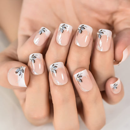 EchiQ Flowers Short Round Press-On Nails – Natural Design & Gel Polish DIY