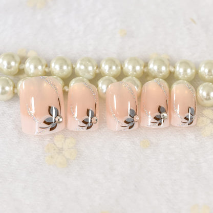 EchiQ Flowers Short Round Press-On Nails – Natural Design & Gel Polish DIY